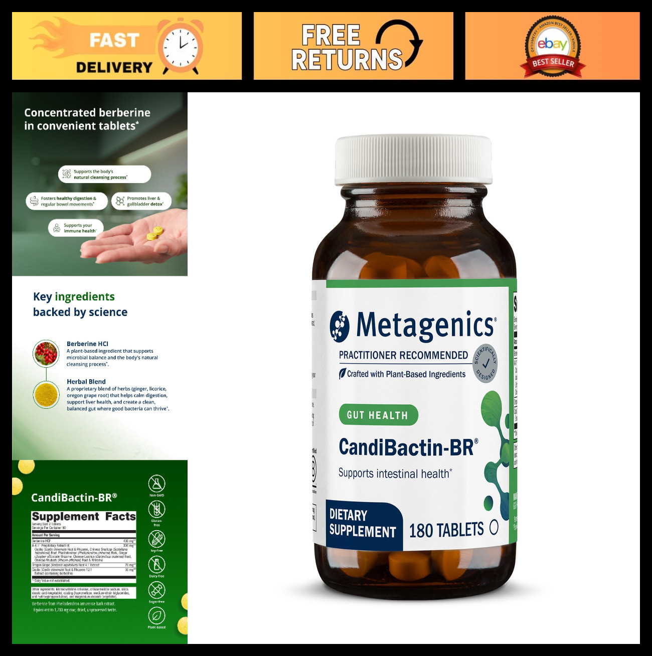 Concentrated Berberine 400mg for Gut Health & Microbial Balance – 180 Tablets