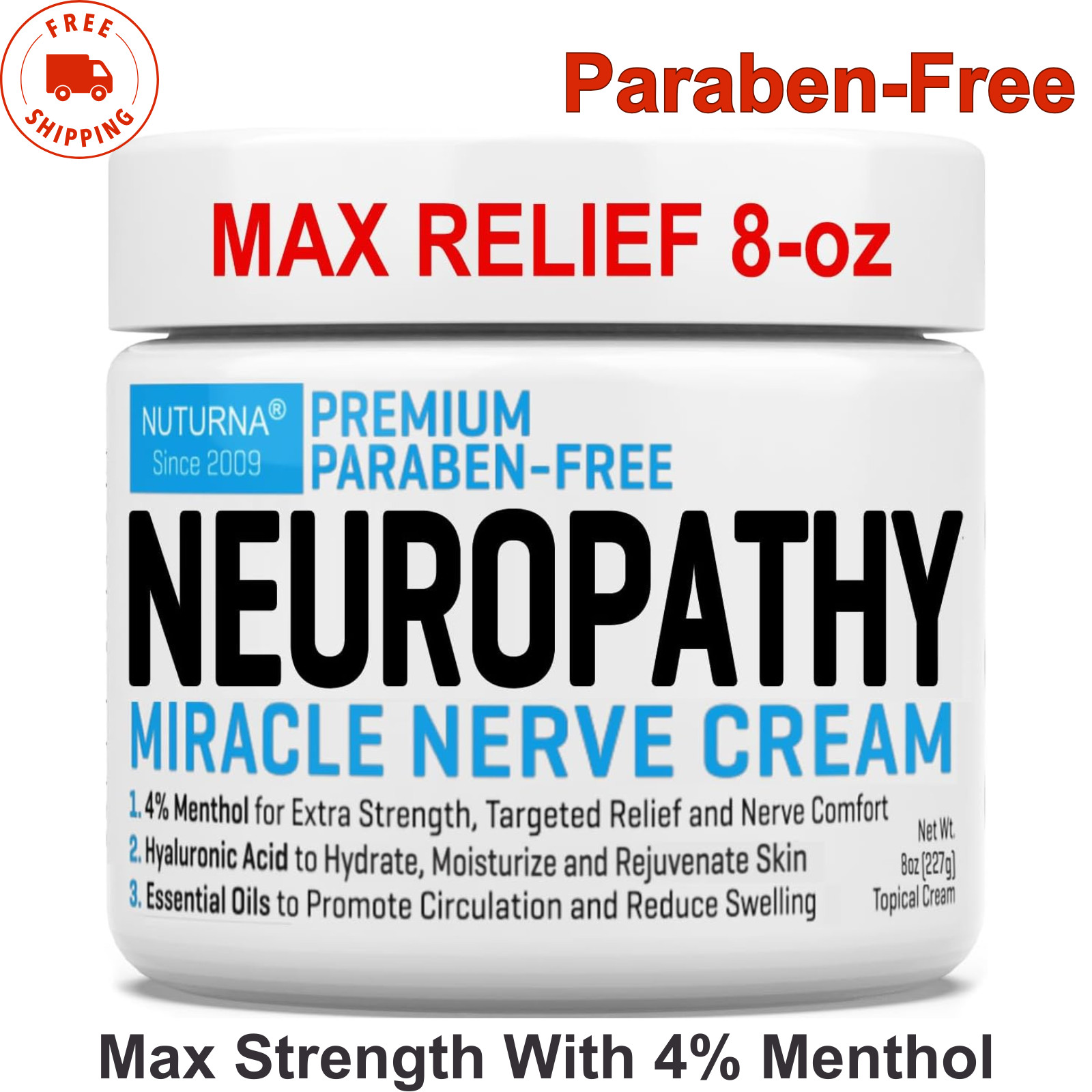 Neuropathy Nerve Relief Cream Natural, Maximum Strength for Feet Hands Legs 8 Oz