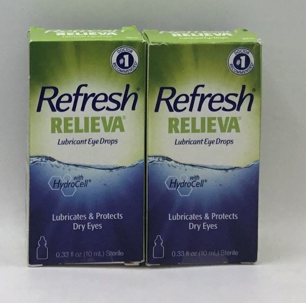 (2) REFRESH RELIEVA Lubricant Eye Drops with HydroCell 0.33oz 10mL EXP 6/26