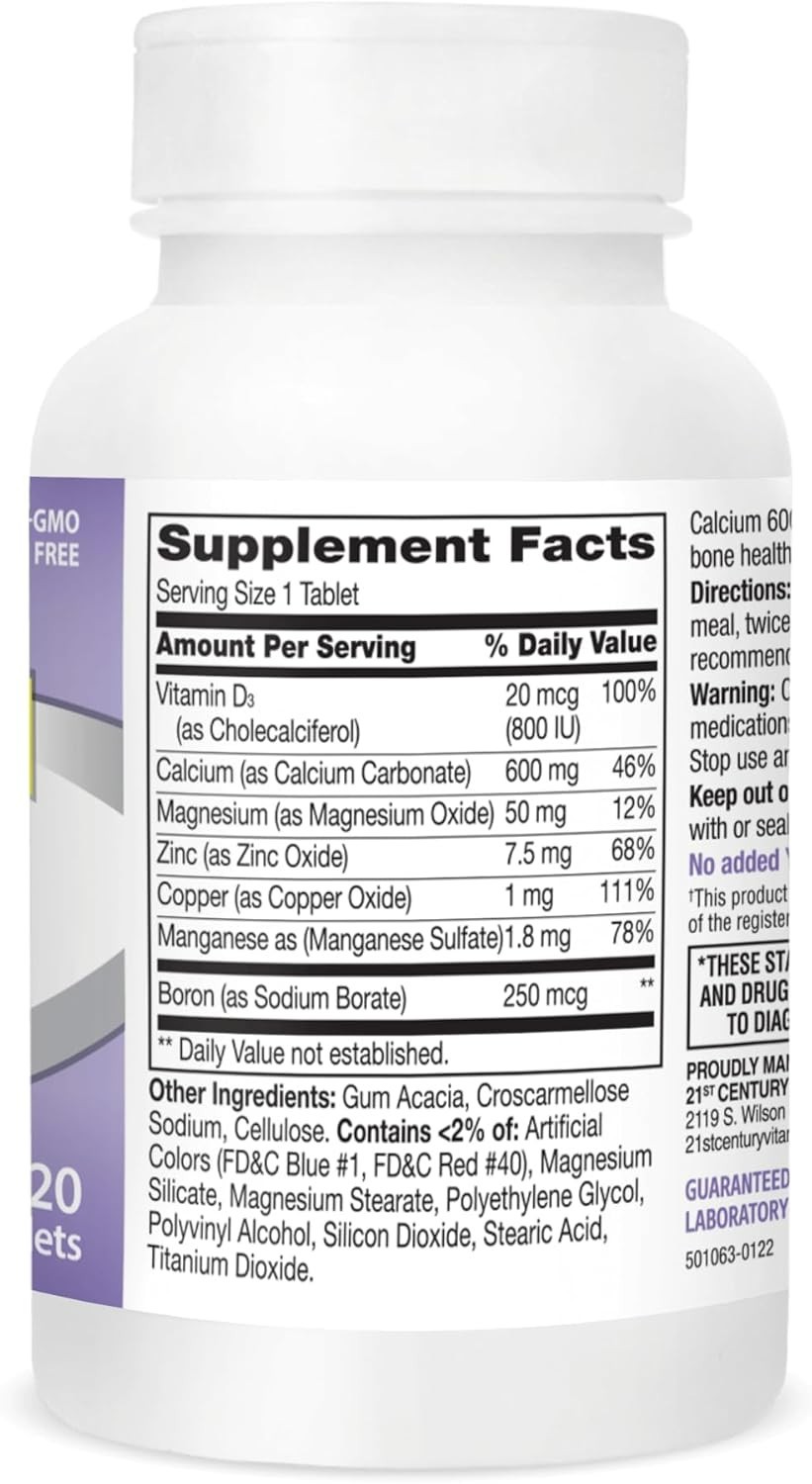 Calcium 600 Plus D3 & Minerals Caplets, 120 Count for Strong Bones & Joints