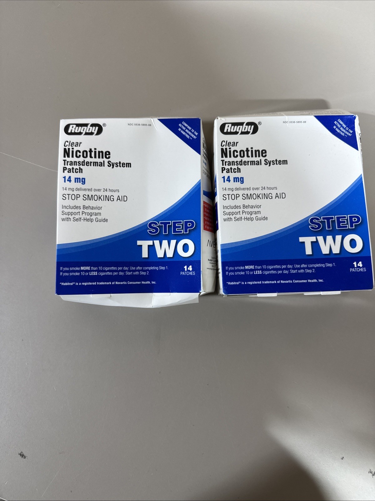 PACK OF 2 Rugby Clear Nicotine Patch Step 2 (14 mg) 07/27+ Packaging Damaged!