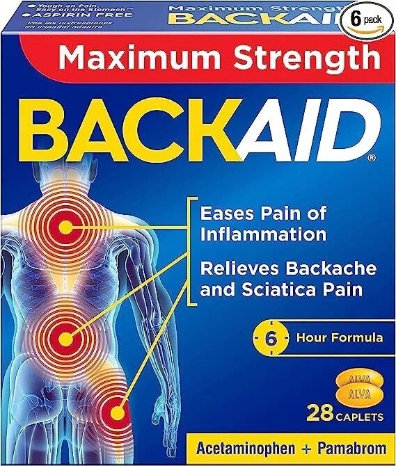 3 Pack BACKAID Max Maximum Strength Acetaminophen Caplets Aspirin Free 28 Ct Ea