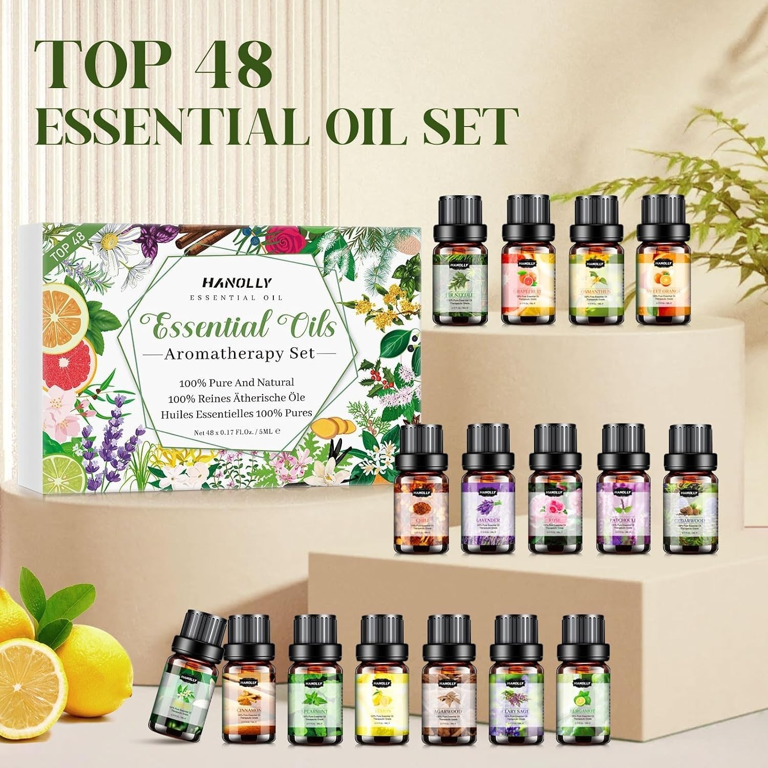 Top 48 Essential Oils Set – Eucalyptus, Lavender, Tea Tree