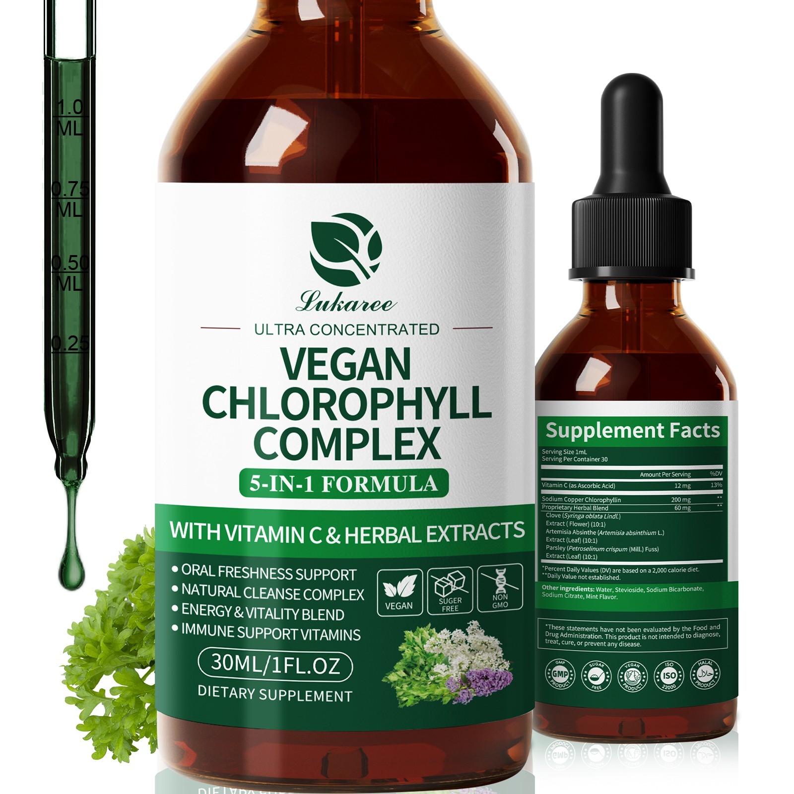 1-4Pack Liquid Chlorophyll Drops For Immune Support – Peppermint Flavor 200mg
