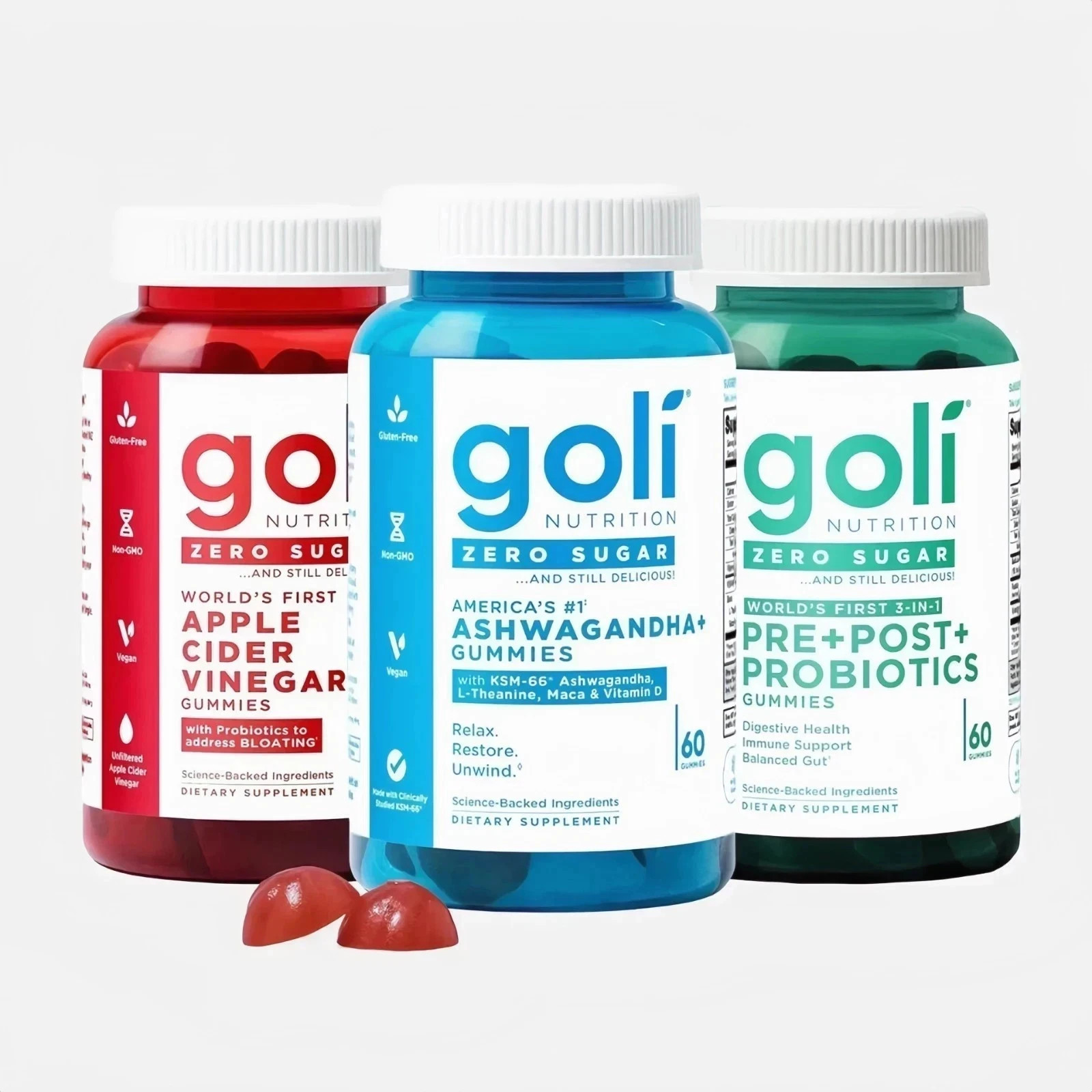 NEW 2026 Goli Zero Sugar Trio Pack – 3 Flavors, 3 Bottles (60 Gummies Each)