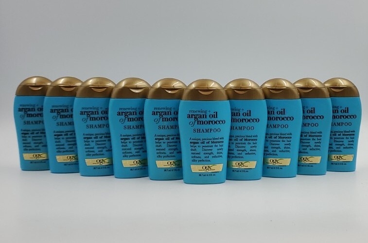 Lot of 10 Ogx Renewing Argan Oil of Morocco Hair Shampoo Travel Size, 3 Oz ea