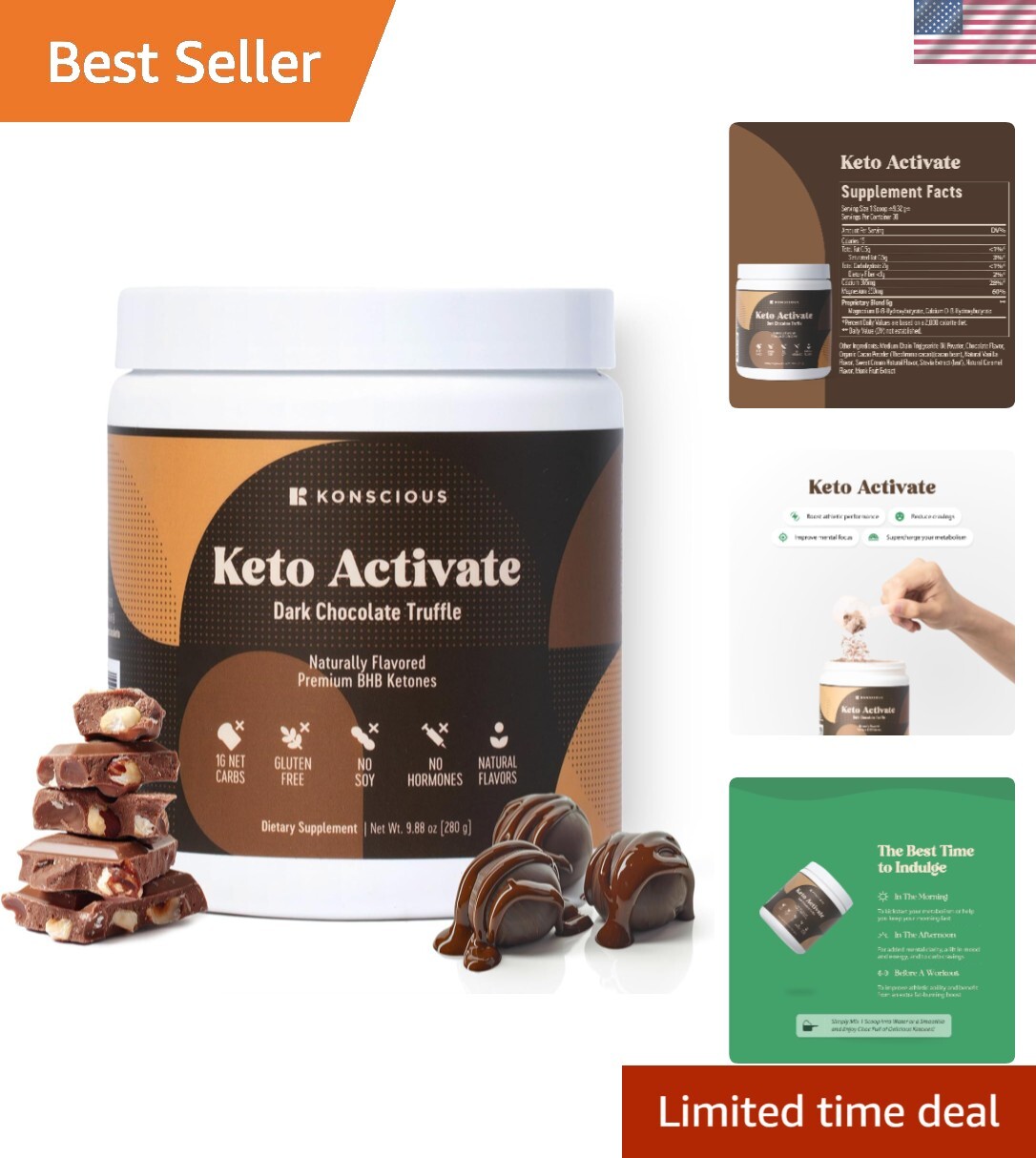 Dark Chocolate Truffle Exogenous Ketones Drink: Pure Keto Shake Powder with C…