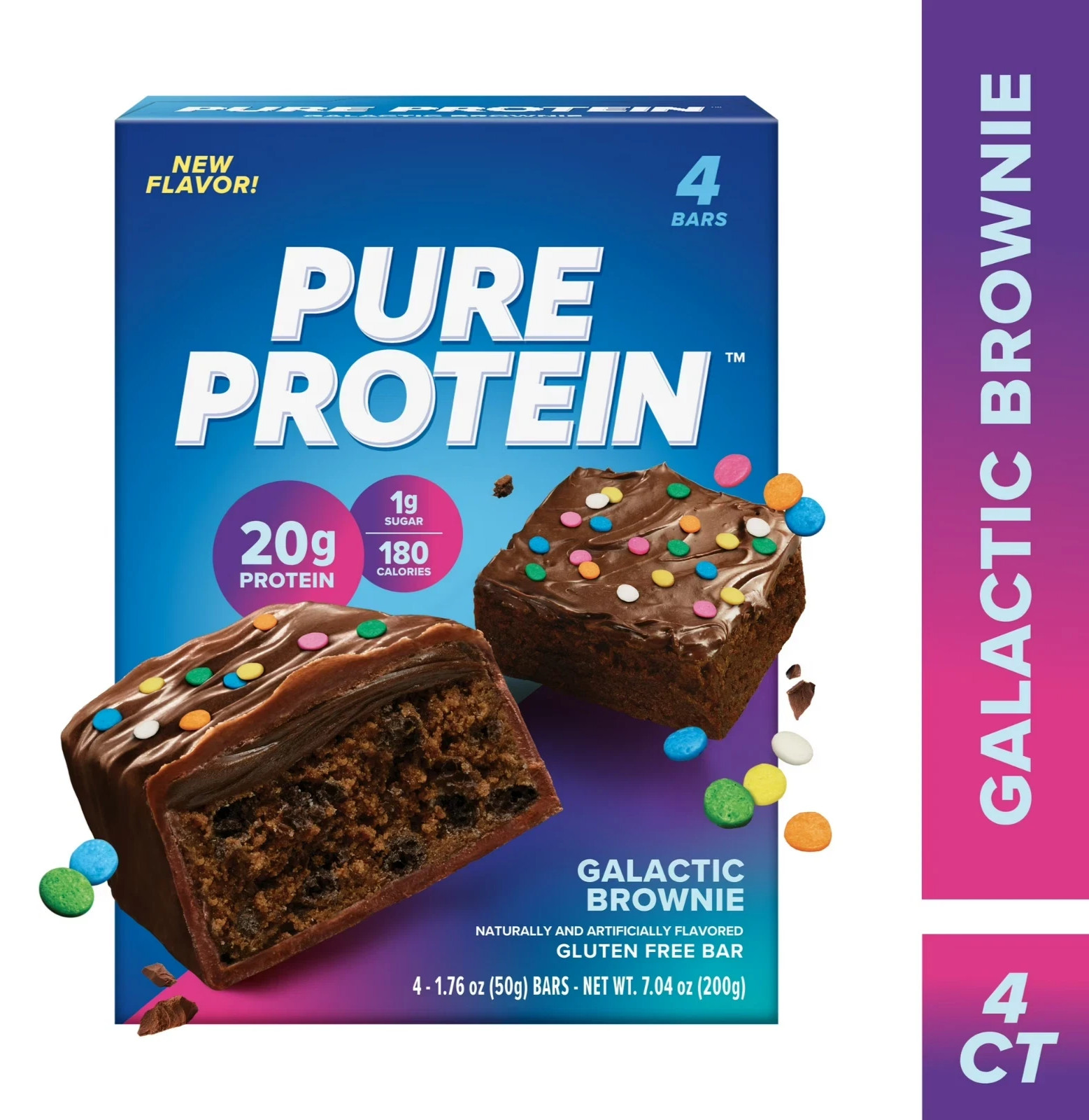 Pure Protein Bars, Galactic Brownie, 20g Protein, Gluten Free, 1.76 oz, 4 Ct..