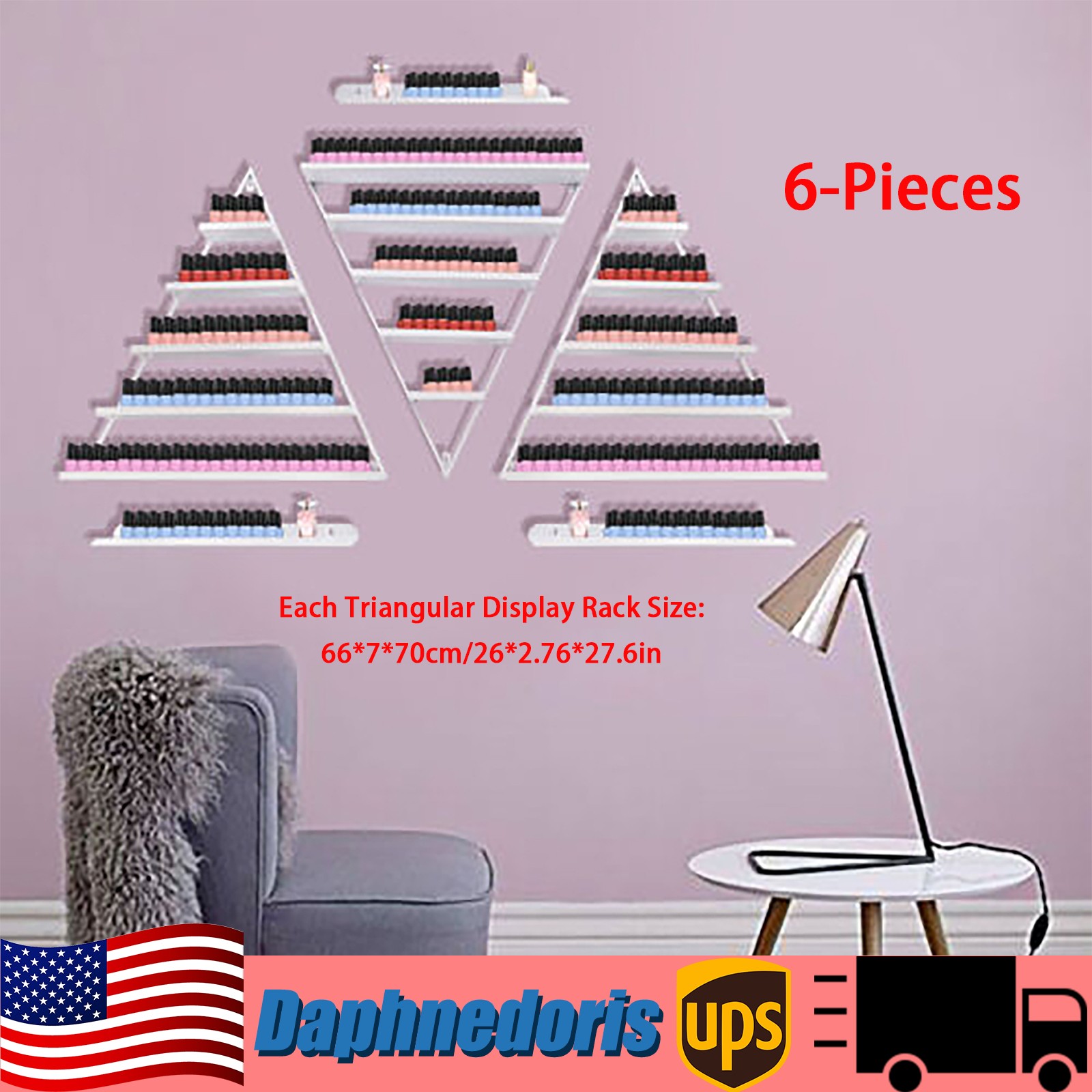 3 Pcs 5 Tier Wall Mounted Nail Polish Display Rack Triangular Display Shelves