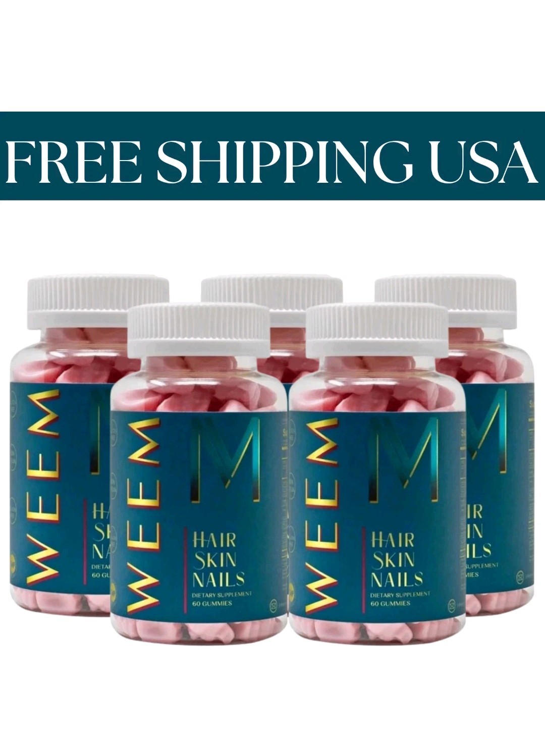 5 pack of WEEM Hair Skin and Nails Gummies, Vegan biotin Vitamins, Healthy Hair
