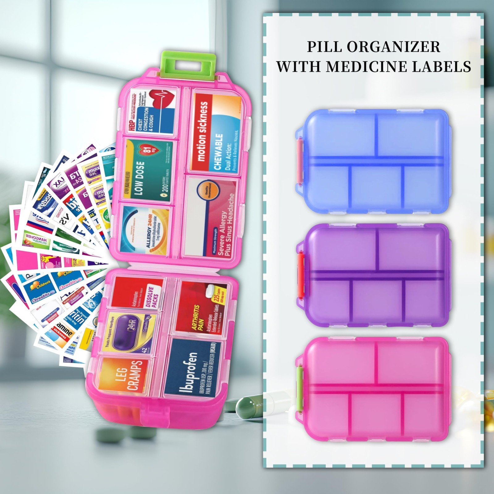 3 Pack Large Pill Organizers with Labels | 7-Day Planner for Family, Travel, Rou