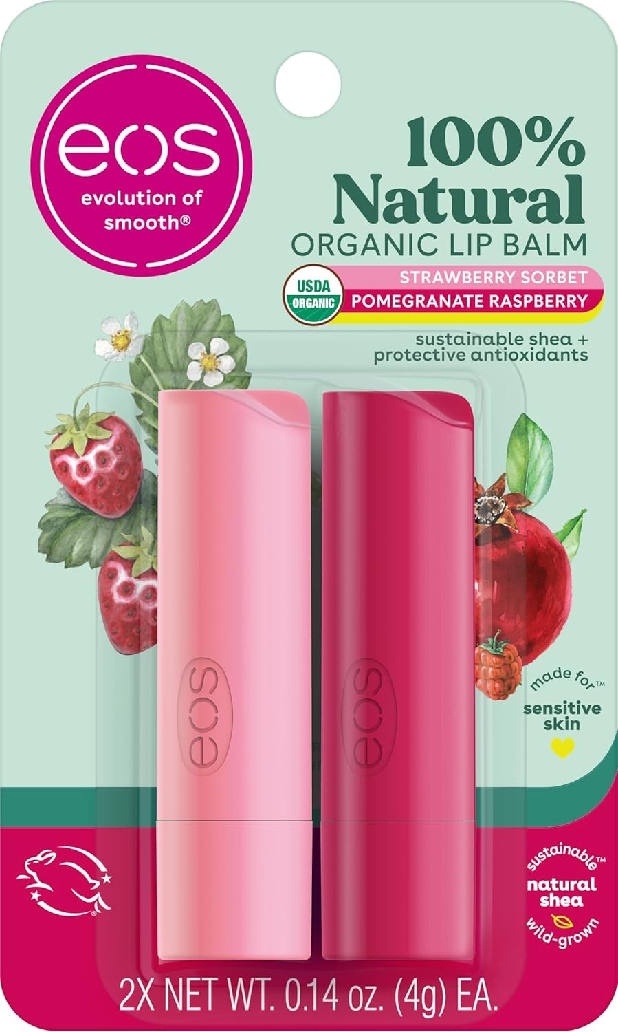 eos 100% Natural Lip Balm – Strawberry Sorbet and Pomegranate Raspberry, All-Day