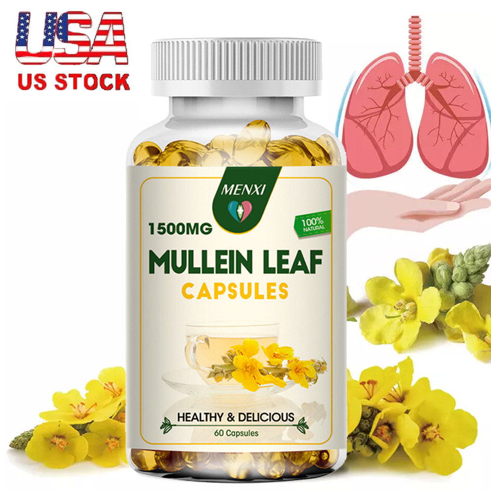 Mullein Leaf Capsules 1500mg – Support Lung Cleanse Respiratory Health Vegan