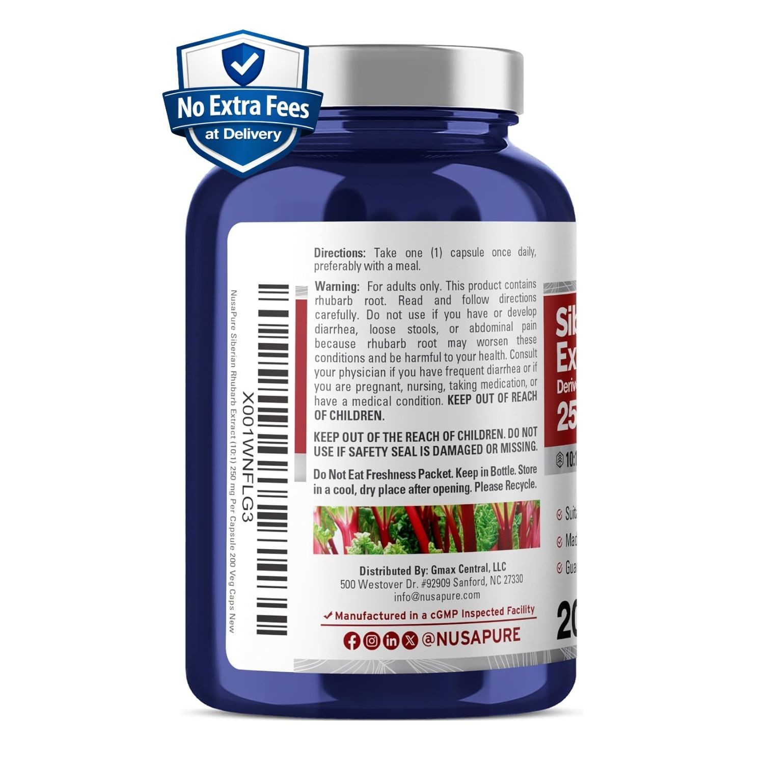 Siberian Rhubarb Extract (10:1) 250mg | 200 Capsules | 200 Day Supply