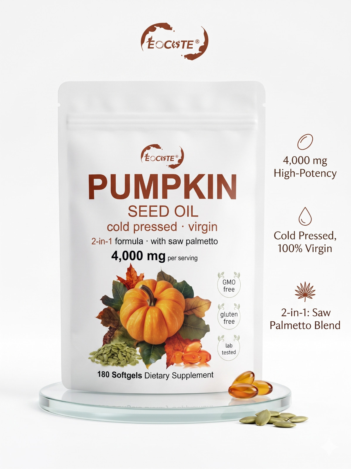 Pumpkin Seed Oil Saw Palmetto 4000mg Softgels Natural Prostate Support Free ship