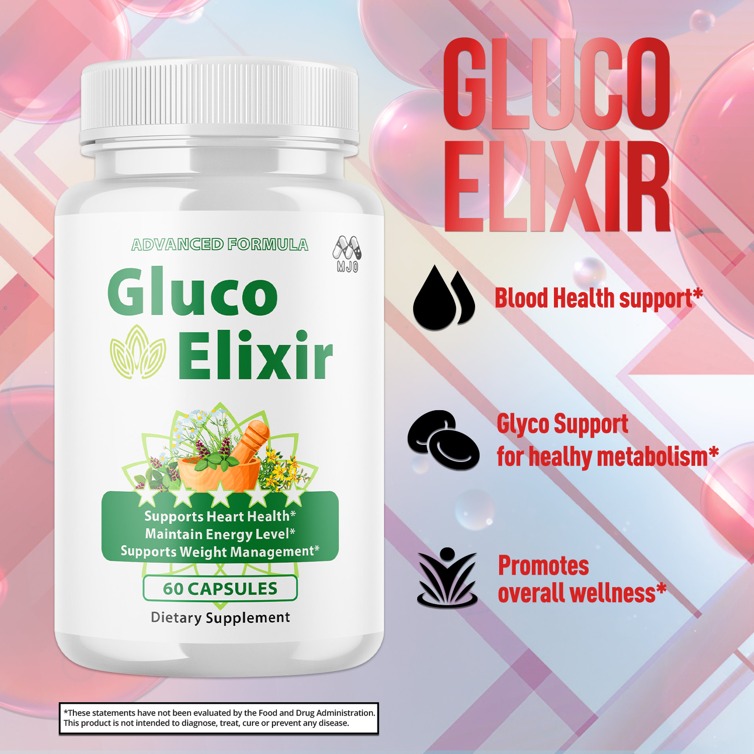 (5 Pack) Gluco Elixir Advanced Support Blood Supplement GlucoElixir 300 Capsules