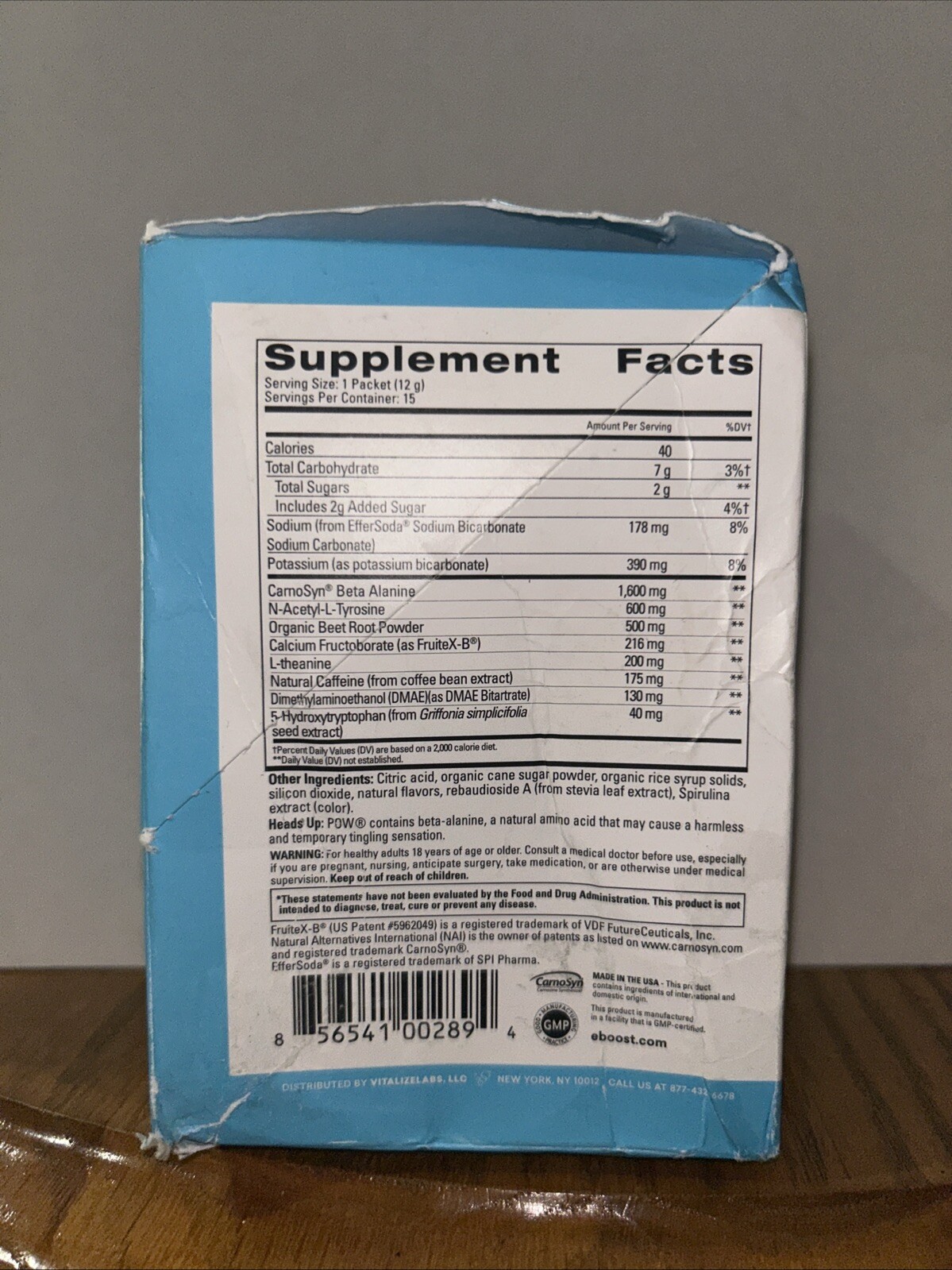 EBOOST POW Natural Pre Workout Powder – 15 Servings – Blue Rasberry Exp. 06/25