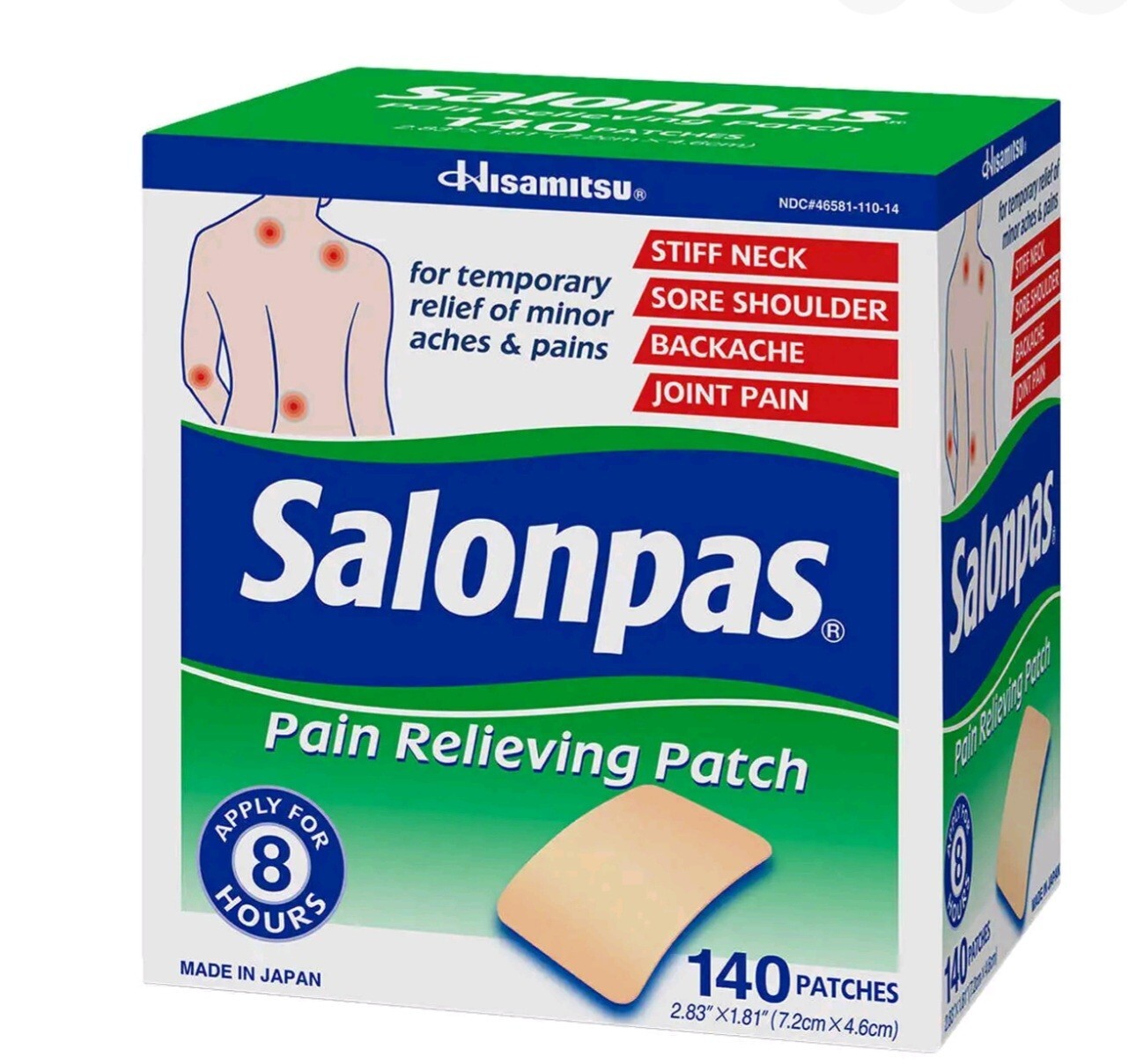 Salonpas 8-Hr Pain Relieving Patch for Minor Aches Muscles & Joints, 140 Patches