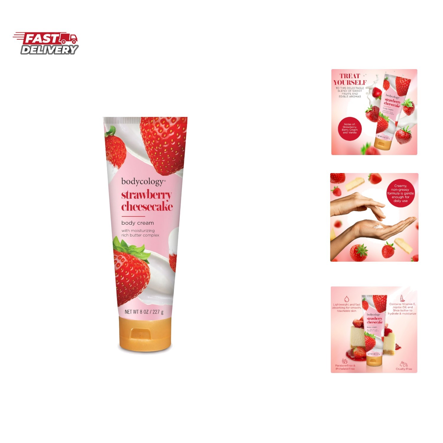 Shea Butter Body Cream, Strawberry Cheesecake, 8 oz
