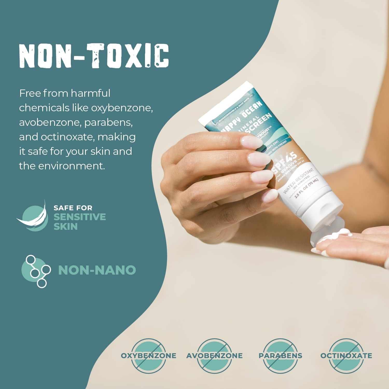 SPF 45 Biodegradable Reef Safe Sunscreen for Face & Body, Non-Nano Zinc Oxide…