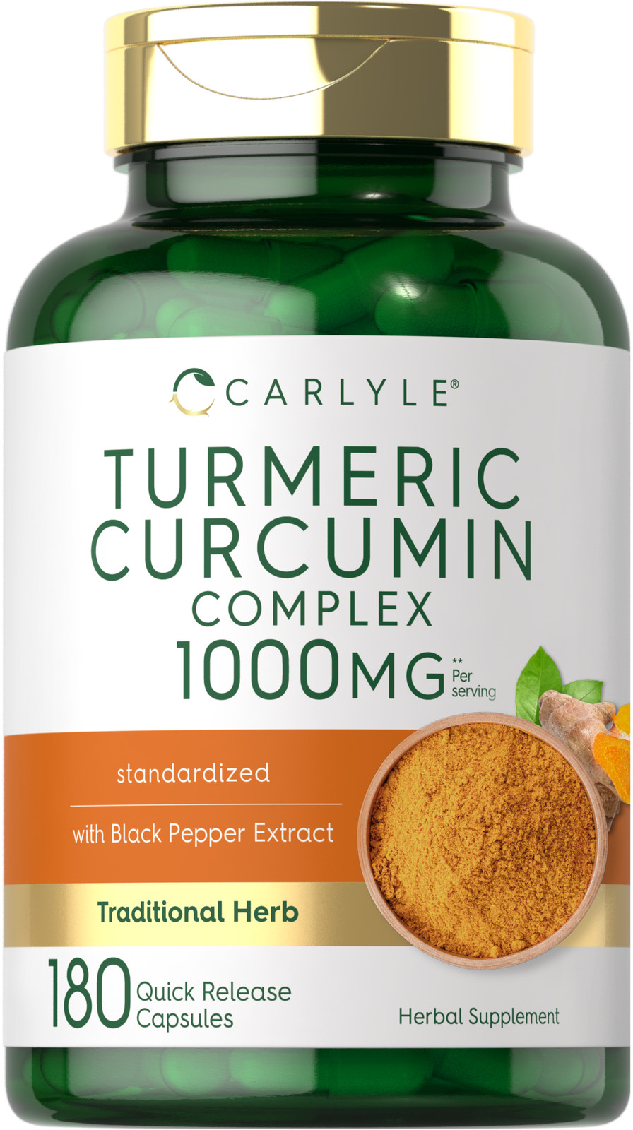 Turmeric Curcumin with Black Pepper 1000mg | 180 Capsules | by Carlyle