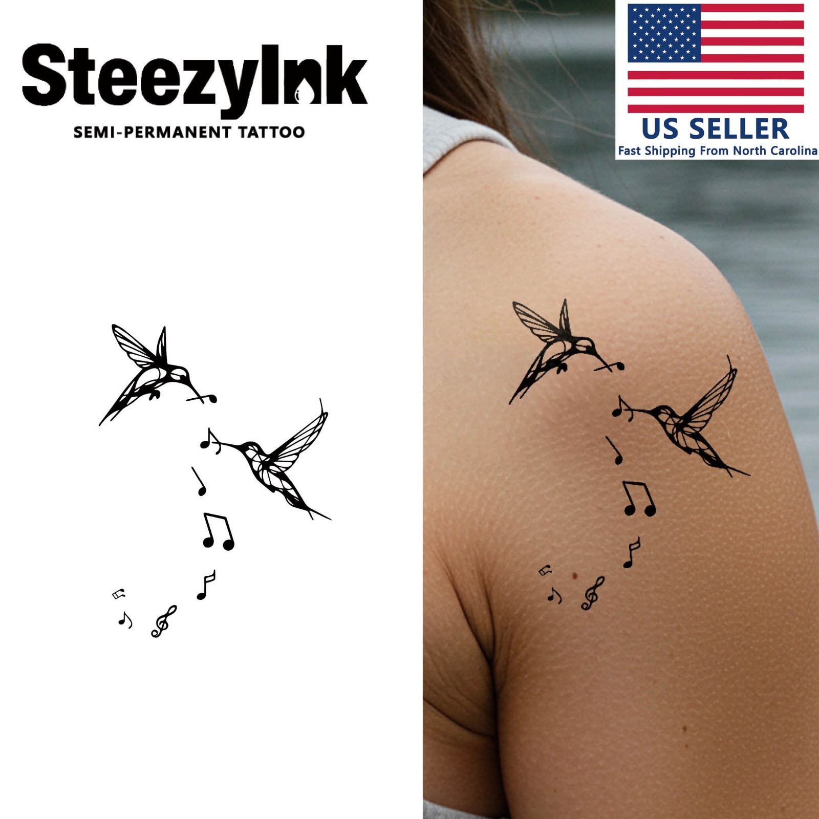 SteezyInk temporary tattoo Song Bird last upto 2 weeks 3 x 6 inch