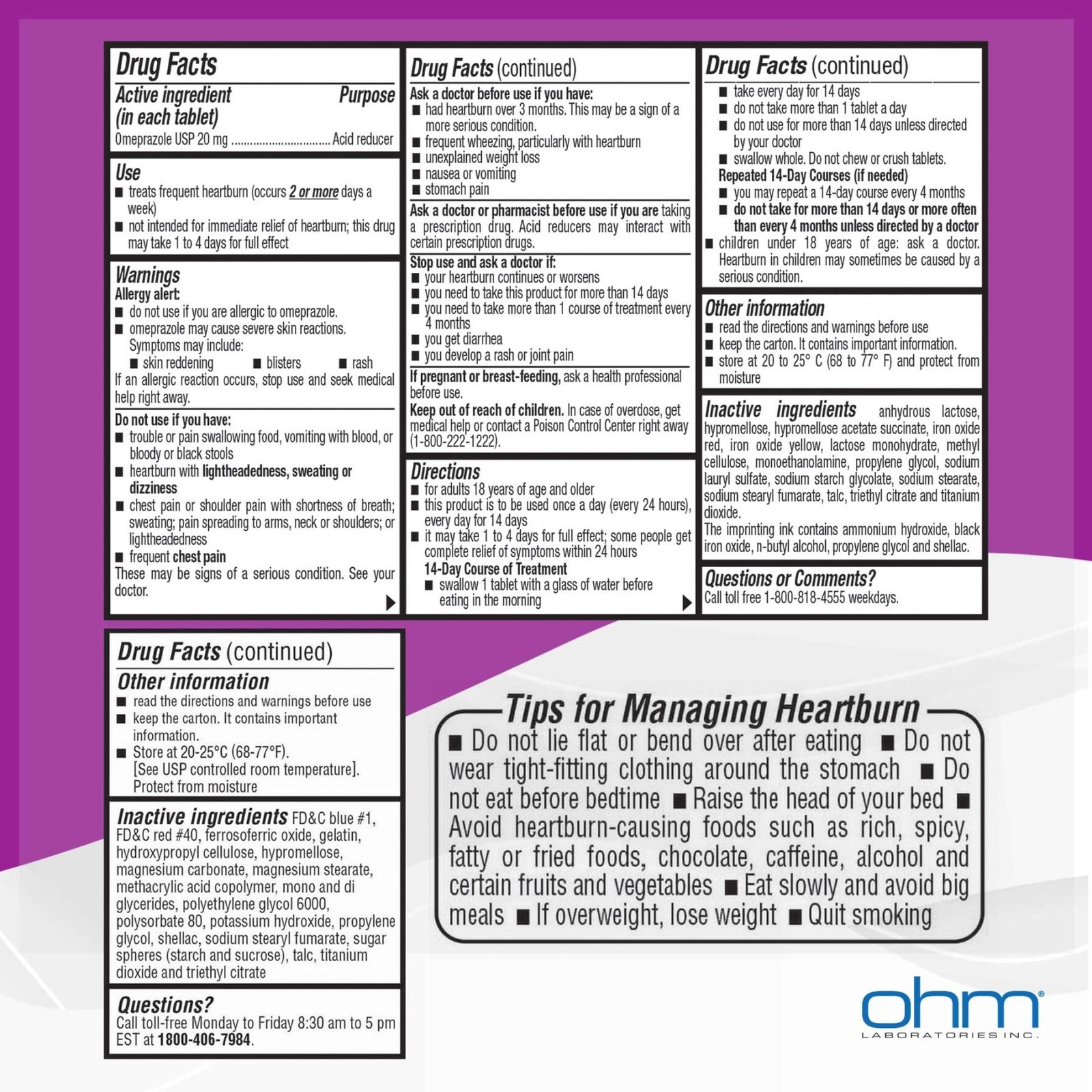 Ohm Omeprazole 20mg, 42 42 Count (Pack of 1), Brown (Brownish Pink)