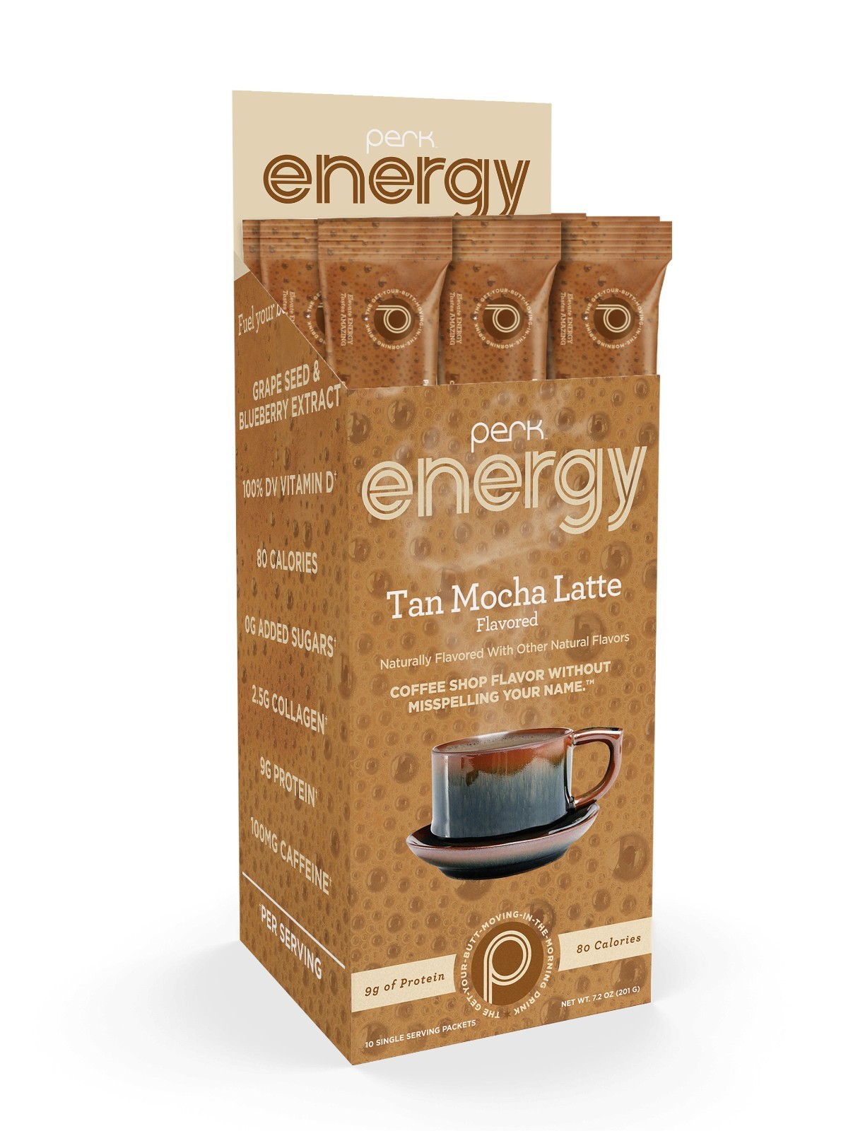 Perk Energy Drink Mix (Tan Mocha Latte) 10 Stick Packs – Coffee Alternative