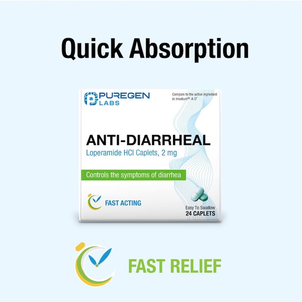 Puregen Labs Anti-Diarrheal Caplets – 24 Count – 2 mg Loperamide Hydrochlorid…
