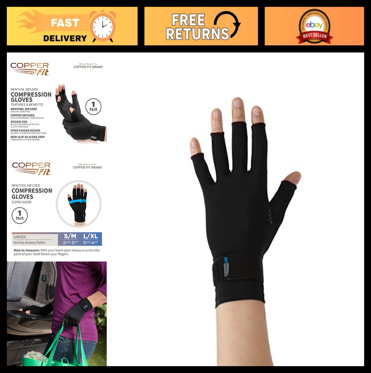 Unisex Ice Compression Gloves for Pain Relief, Arthritis & Recovery – Copper Inf