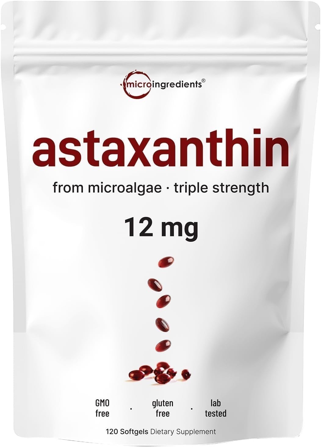 12mg Astaxanthin Antioxidant 120 Softgels Fresh Microalgae Eye Joint Skin Health