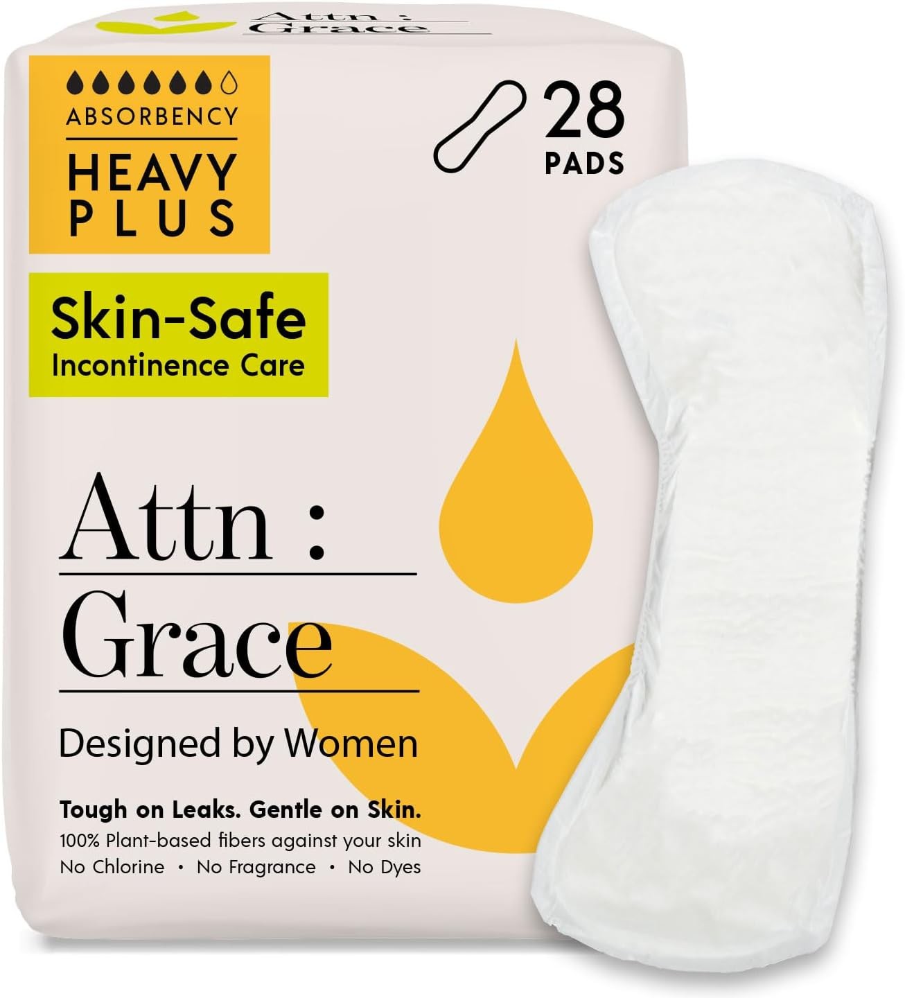 Attn: Grace Incontinence Pads for Women – Plant-Based, 28 Count