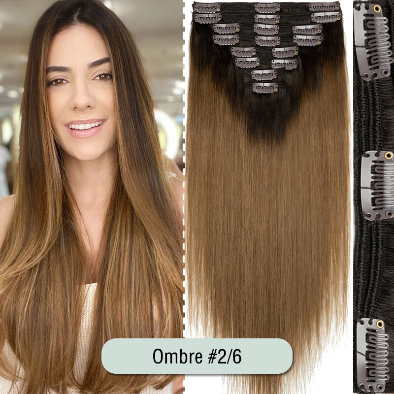Clip In Remy Human Hair Extensions 8Pieces w/18Clips Thick Double Weft Full Head