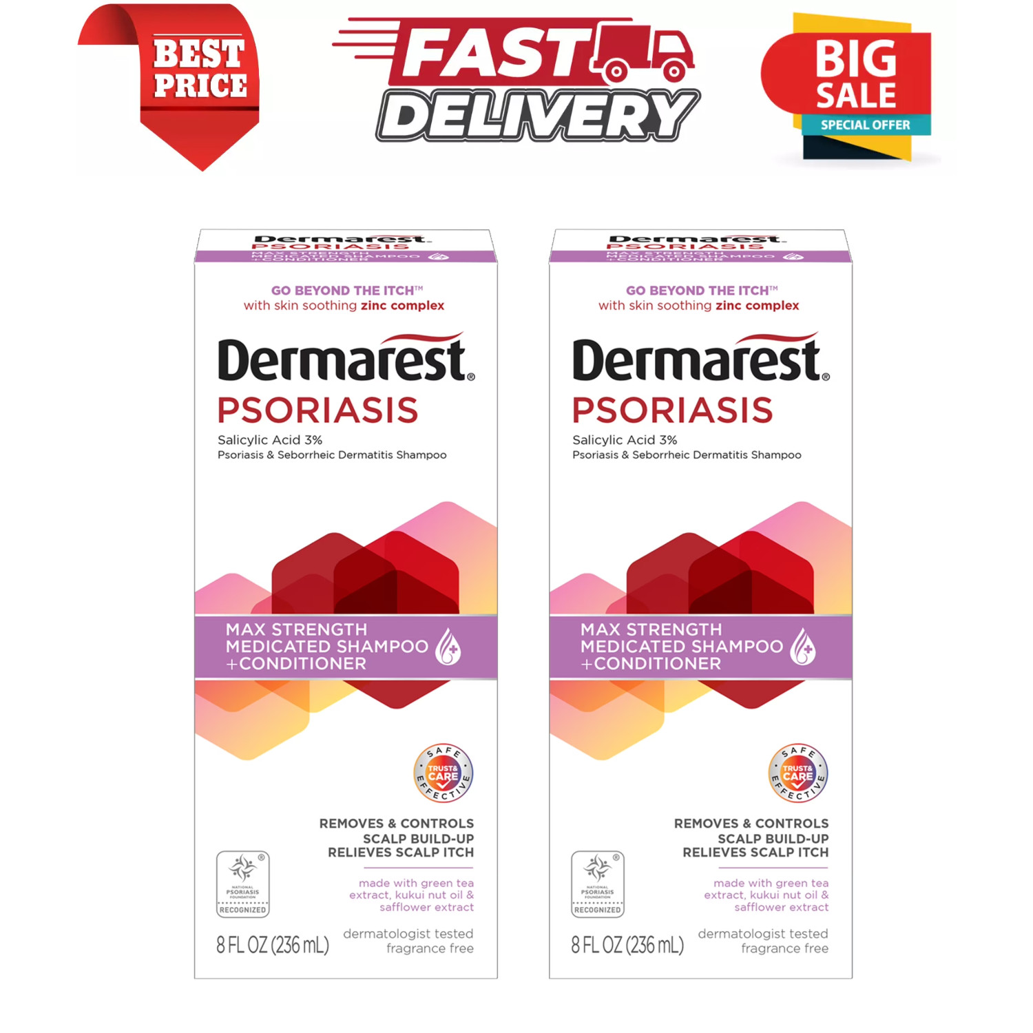 ( Pack of 2 ) Dermarest Psoriasis Medicated Shampoo Plus Conditioner, 8 FL OZ