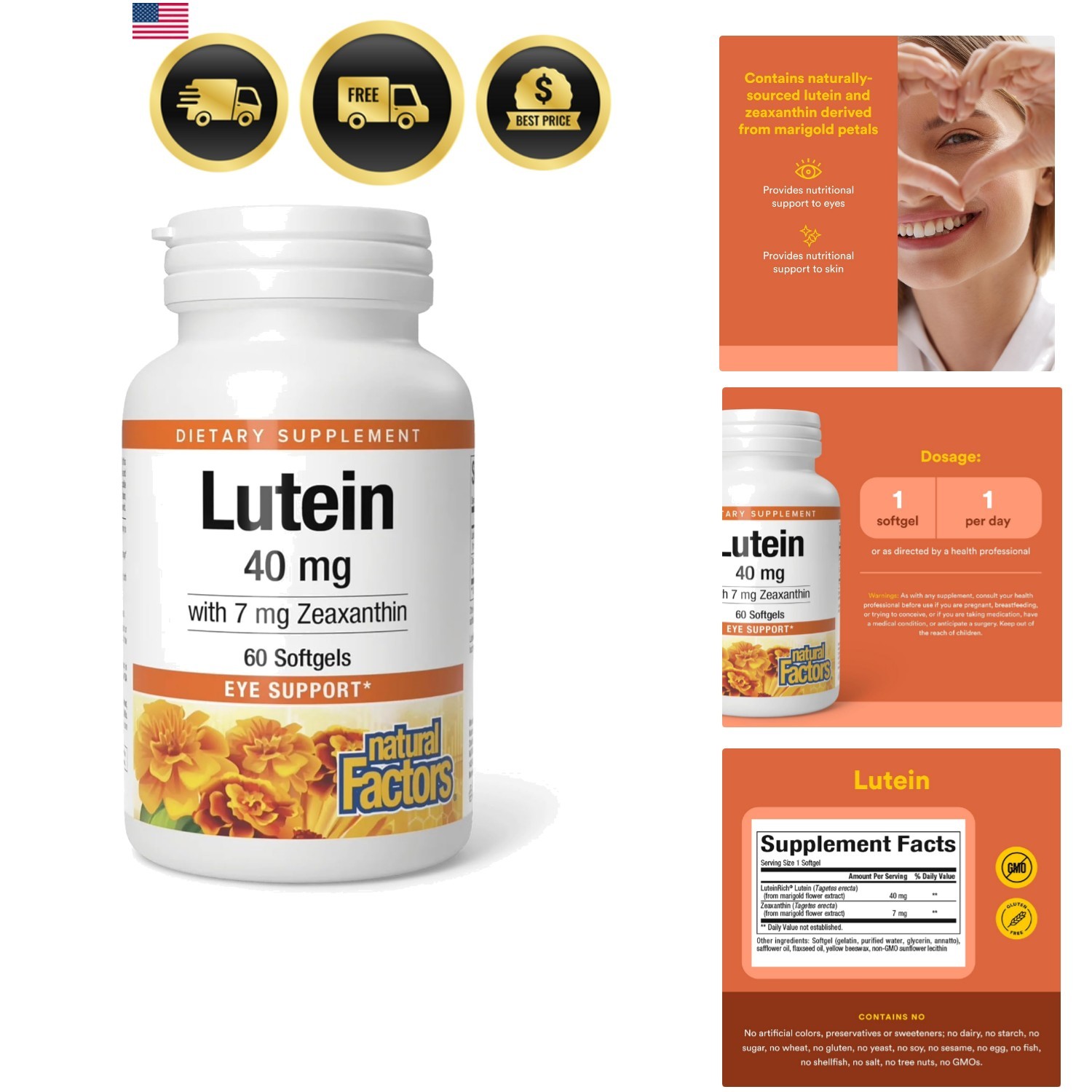 Lutein 40 mg, Antioxidant Support for Healthy Eyes and Skin with Zeaxanthin, …