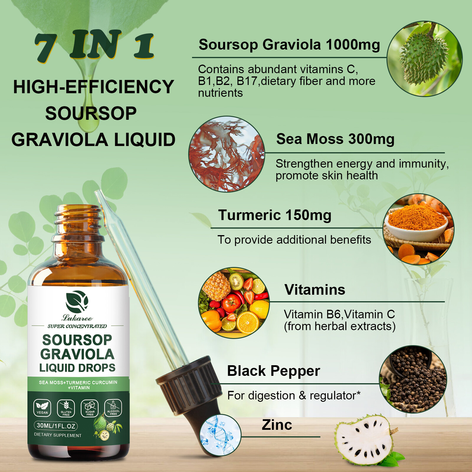 2x Soursop Graviola Liquid Drops Plus Sea Moss Immune Boost, Relax, Antioxidant