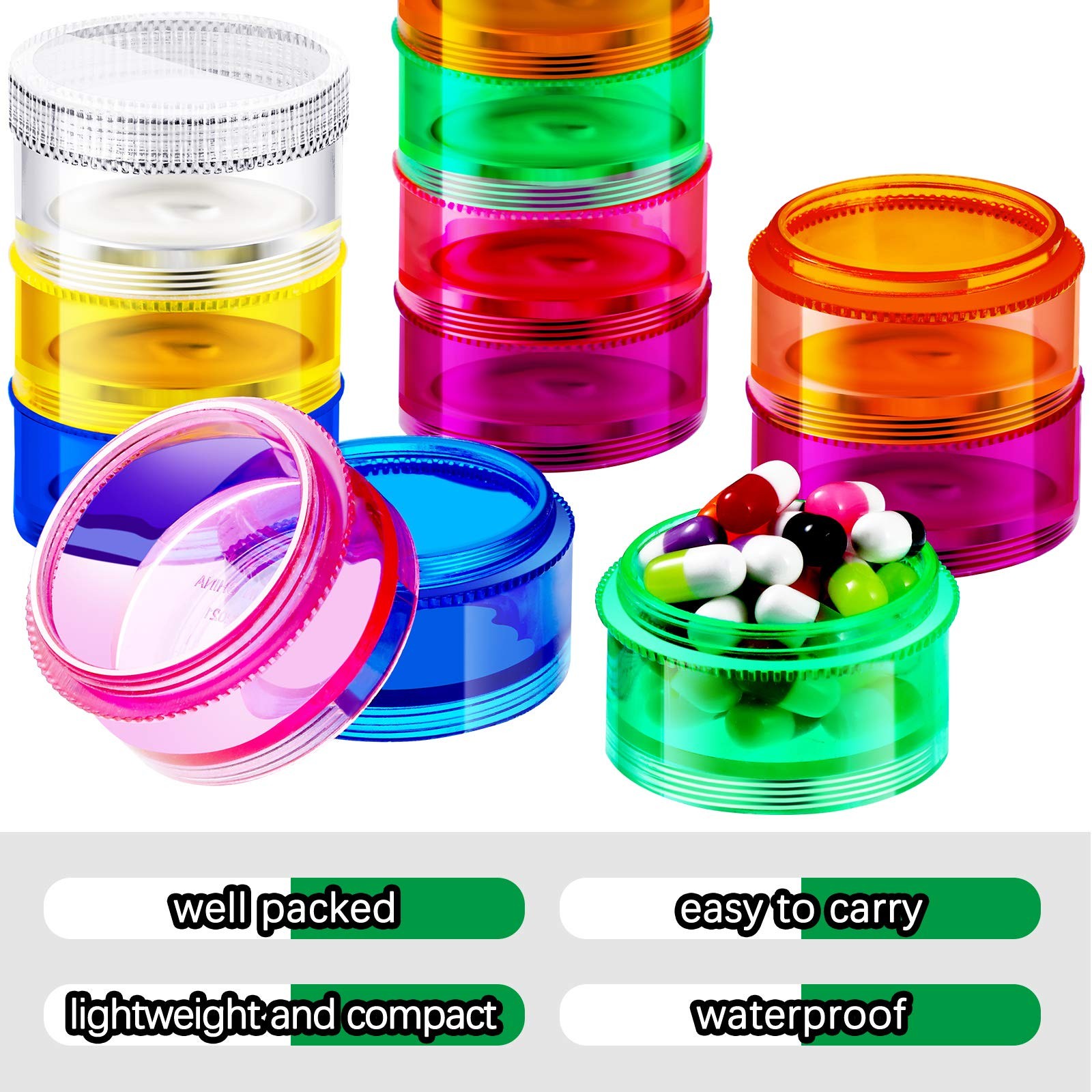 2 Set 7 Days Stackable Pill Organizers 7 Compartments Round Pill Boxes Tower …
