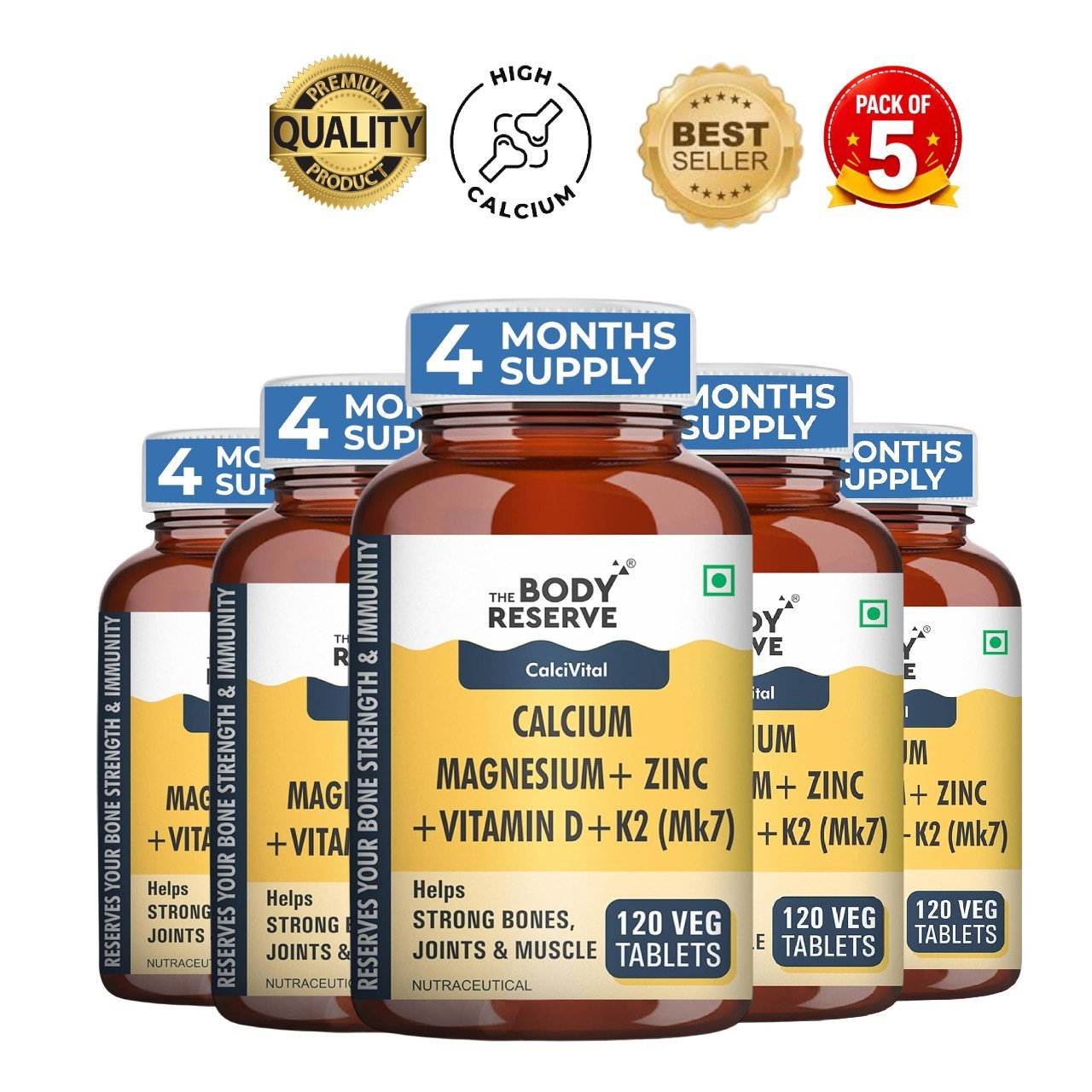The B.ody Reserve Calcium Mg Zinc K2 MK7 B12 600 Tabs pack of 5