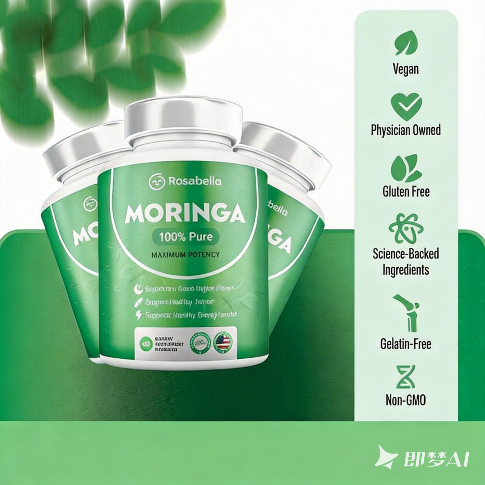 Rosabella Organic Moringa 800 mg 3-Pack HerbalWellness Digestive Support Natura