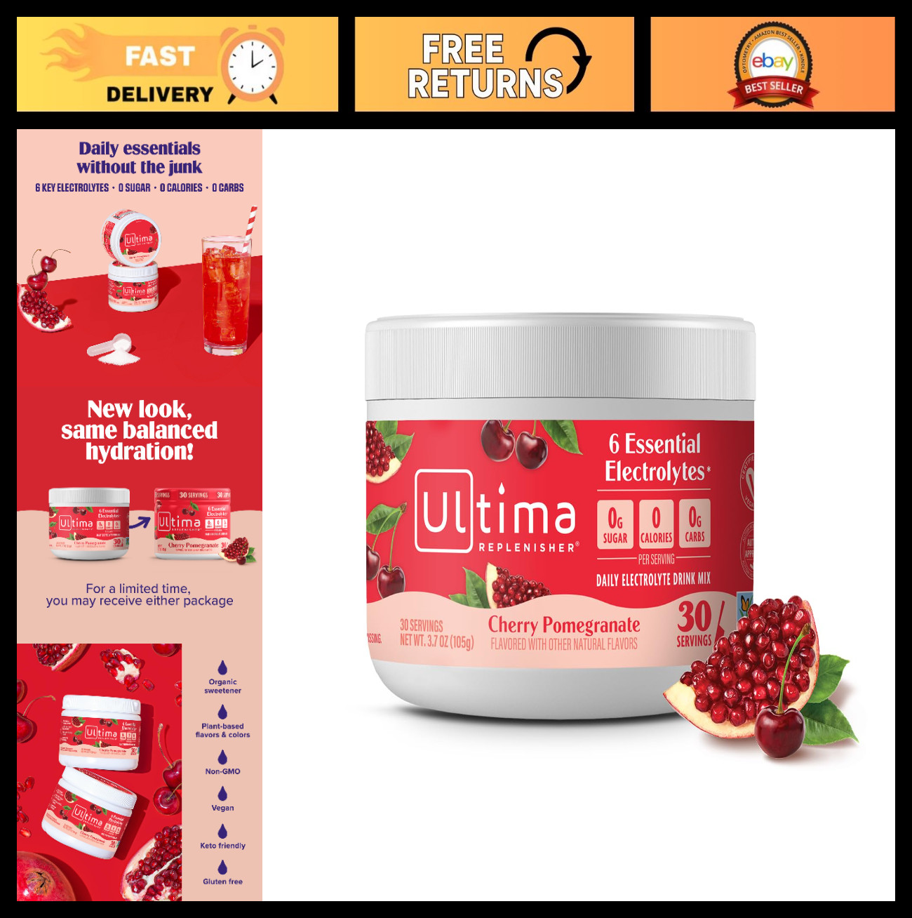 Cherry Pomegranate Electrolyte Powder – 30 Servings, Sugar-Free Hydration, Keto