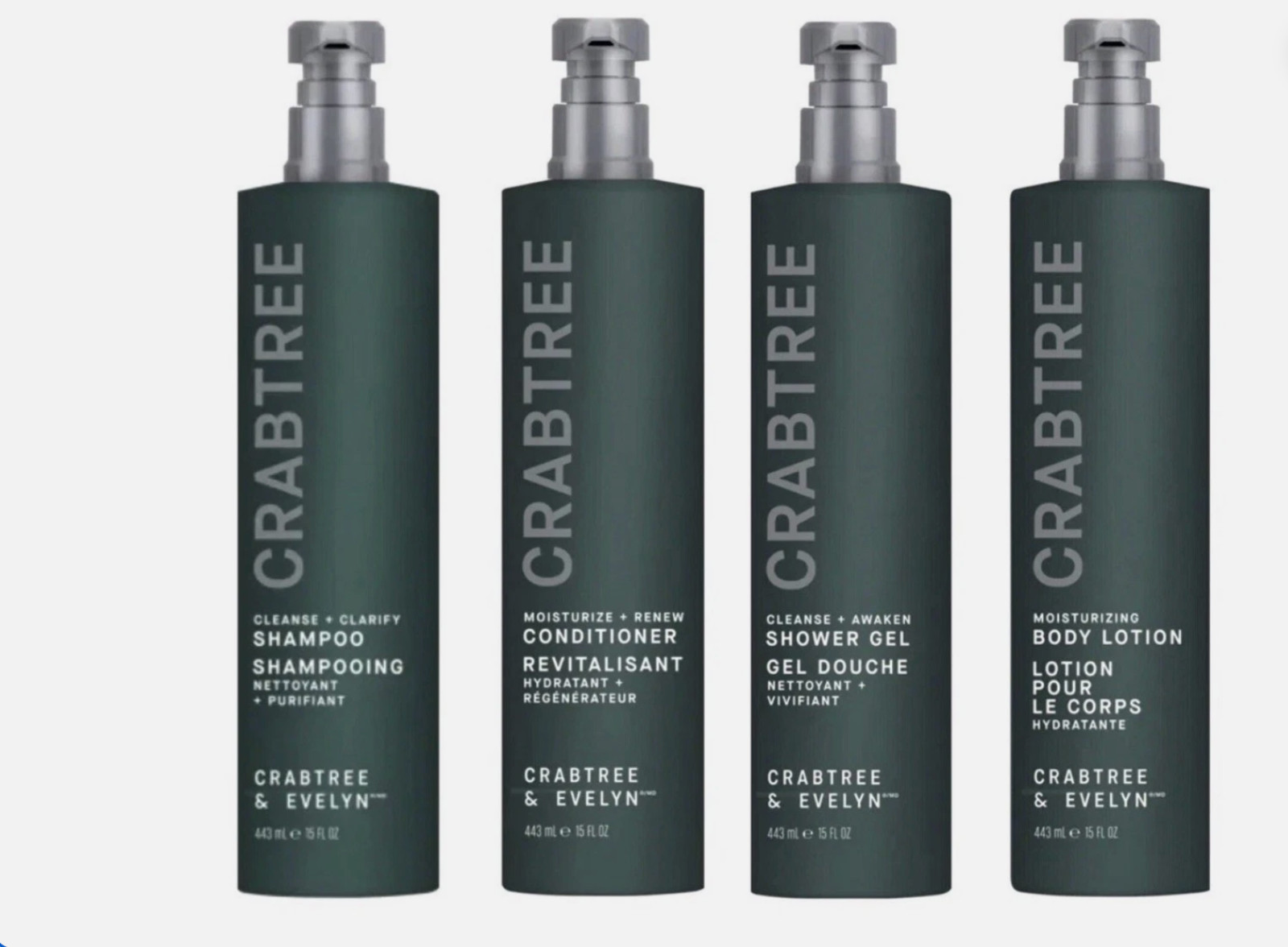 Crabtree & Evelyn Shampoo, Conditioner, Shower Gel,Body Lotion 15oz 75$ set of 4