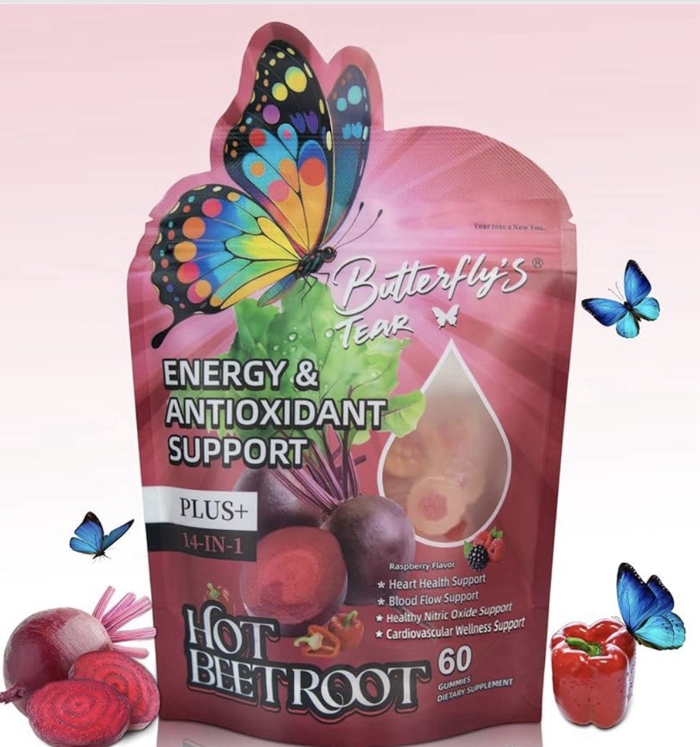 Butterfly Tear Spicy Beetroot Gummies – 14-In-1 Blend Supplement, Raspberry Flav