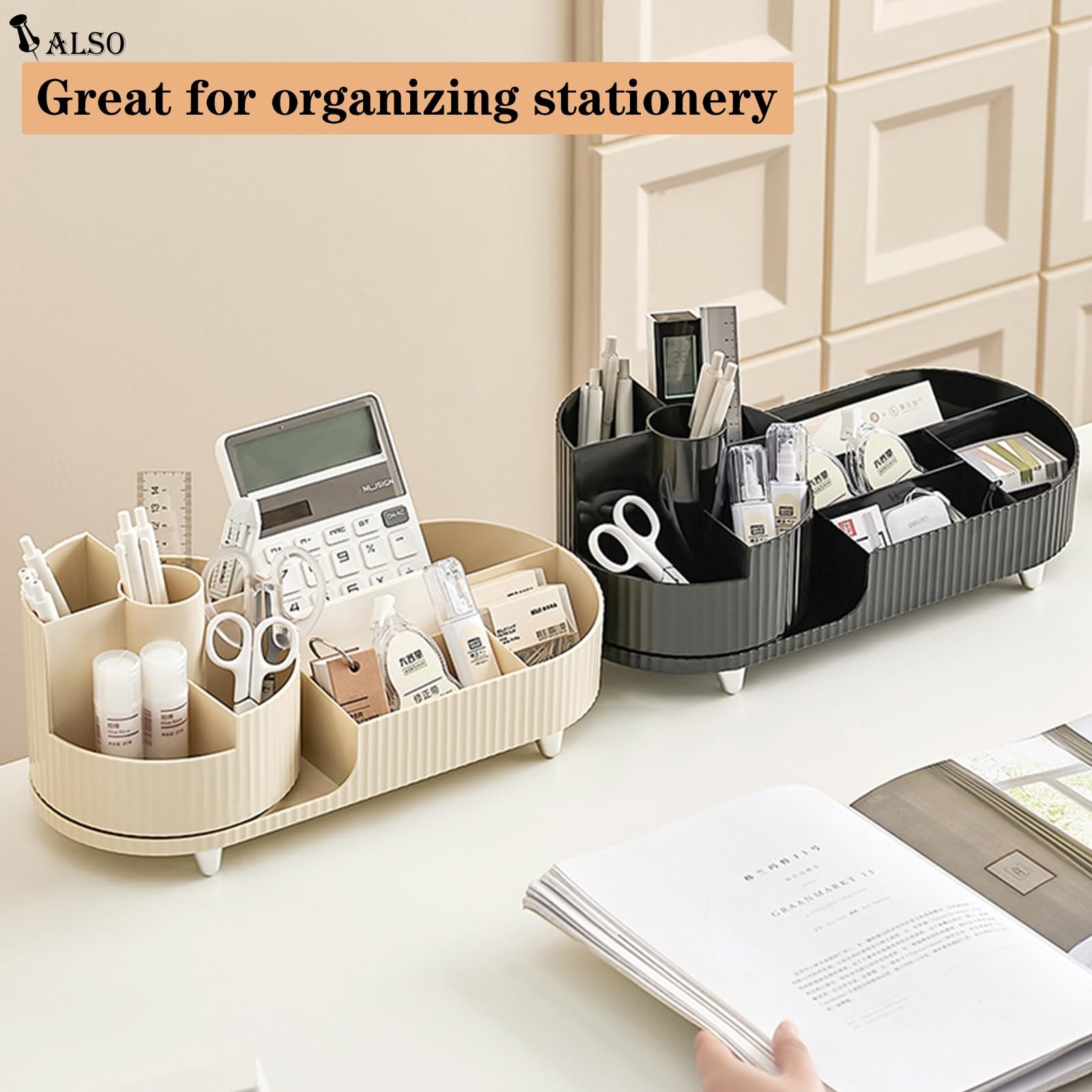 Rotating Makeup Organizer for Vanity with Brush Holder, Cosmetic Black
