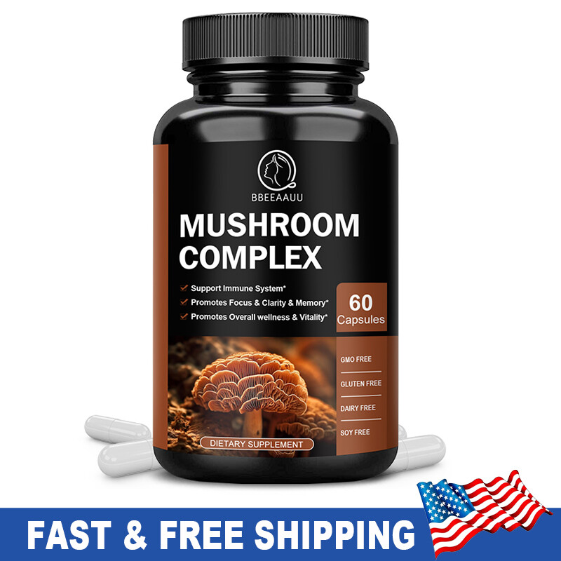 Mushroom Complex Supplement, Lions Mane, Reishi, Shiitake, Immune 60 Capsules