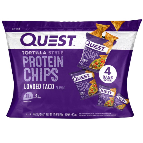Quest Tortilla Style Protein Chips, Loaded Taco Flavor, Baked, Low Carb, 4 Count