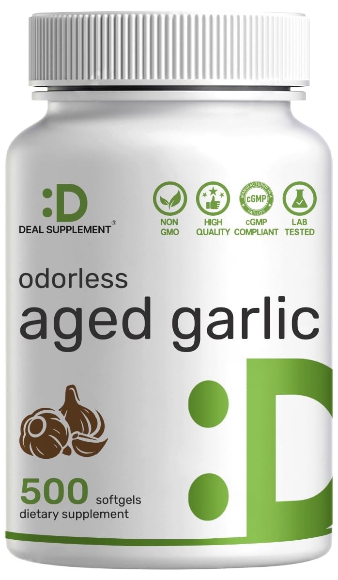 Odorless Aged Garlic Softgels 500ct with MCT Oil – Non-GMO, 2-Year Extract