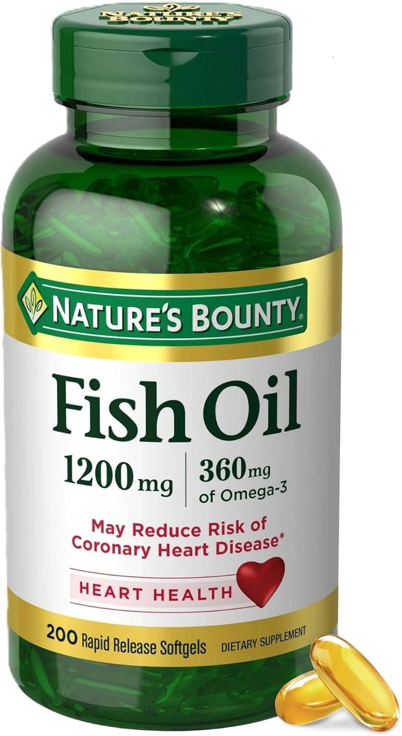 Heart Health Omega-3 Fish Oil Supplements – 1200 Mg, 200 Softgels, Gluten Free