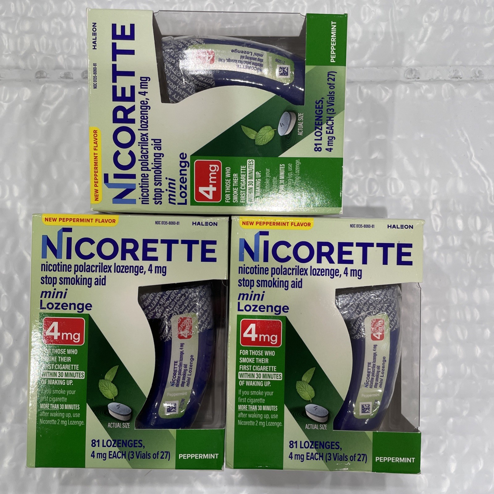 3 Lot Nicorette Peppermint Mini Lozenges 4mg – 81 Lozenges Each. Exp 1/27