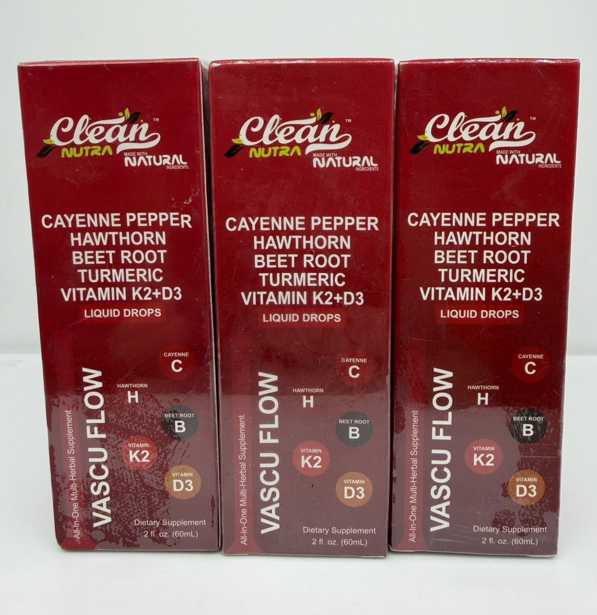 3 PACK Nutra Vascu Flow Cayenne Pepper Liquid Drops Hawthorn Root Vitamin – 60ML
