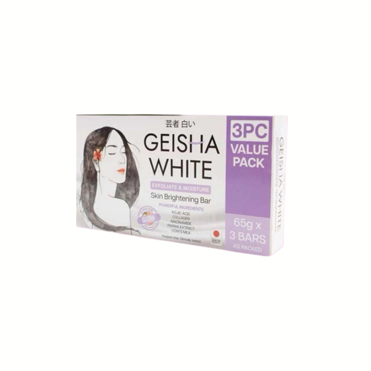 Geisha White Glow Soap 3PC Value Pack 65g x 3 Bars Kojic Acid Niacinamide